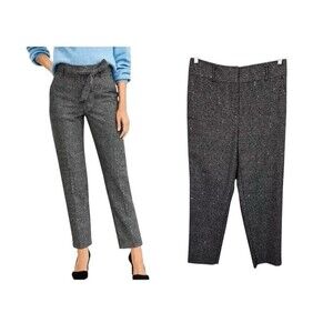 Ann Taylor LOFT Sequin Herringbone Cropped Pants  Women's 6  Gray  High Waist